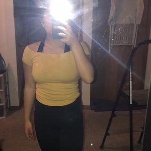 off the shoulder yellow ps basics top